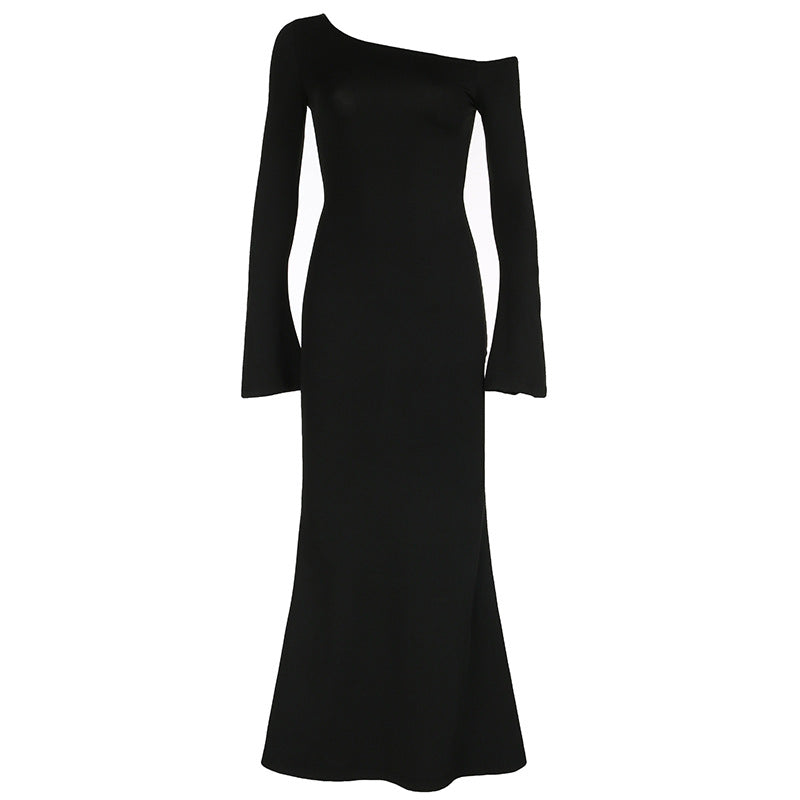 One Shoulder Maxi Dress for Women Solid Color Formal Attire Party Wear Evening Gown