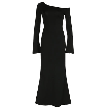 One Shoulder Maxi Dress for Women Solid Color Formal Attire Party Wear Evening Gown