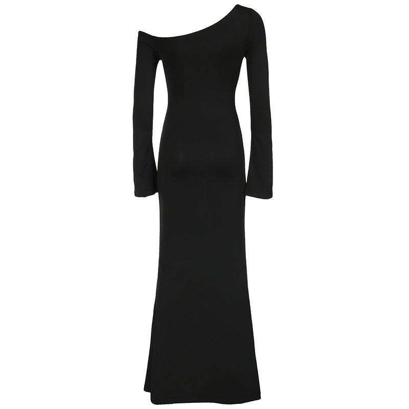 One Shoulder Maxi Dress for Women Solid Color Formal Attire Party Wear Evening Gown