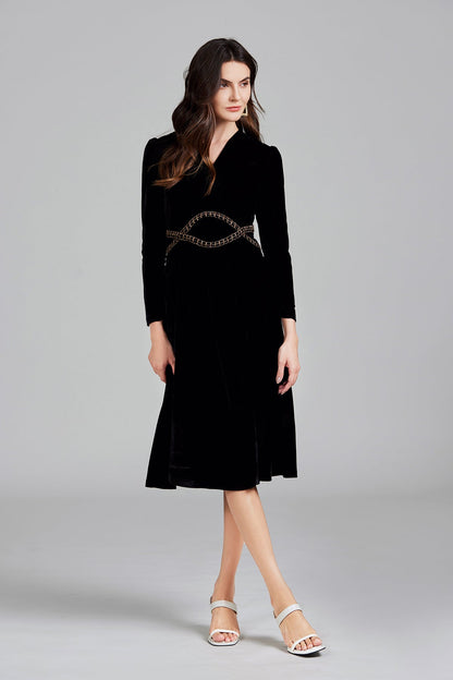 Velvet ALine Dress Long Sleeve Knee Length Perfect For Fall and Winter Fashion