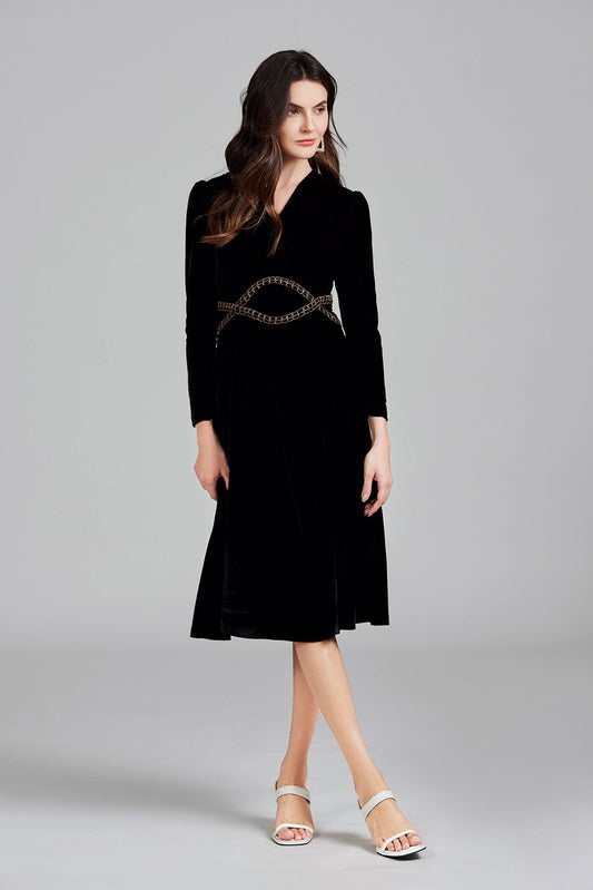 Velvet ALine Dress Long Sleeve Knee Length Perfect For Fall and Winter Fashion