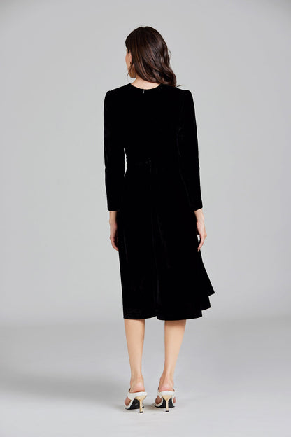 Velvet ALine Dress Long Sleeve Knee Length Perfect For Fall and Winter Fashion