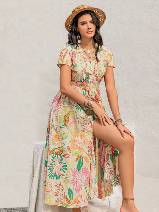 Bohemian Maxi Dress for Summer Vacation Style Printed Floral Print Dress with Pockets