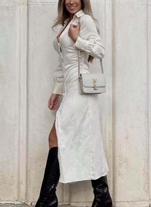 Jacquard Maxi Dress for Women Spring Fashion Office Wear Long Sleeve Dress