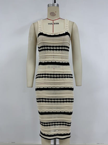 Bodycon Striped Cami Dress for Summer Vacations Sleeveless Midi Length Vacation Outfit Ideas