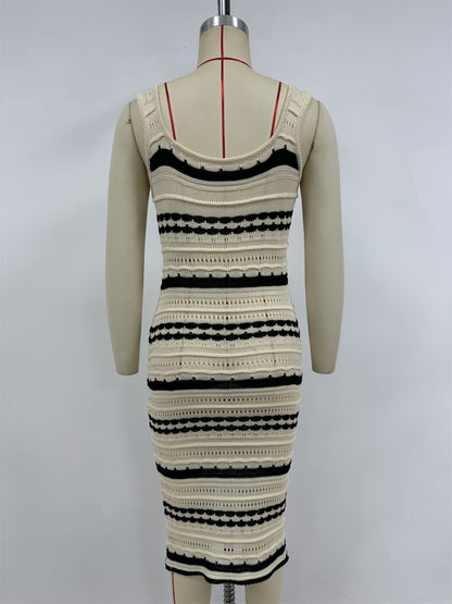 Bodycon Striped Cami Dress for Summer Vacations Sleeveless Midi Length Vacation Outfit Ideas