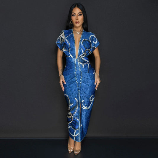 Printed Maxi Dress for Women Summer Fashion A Line Design Daily Wear