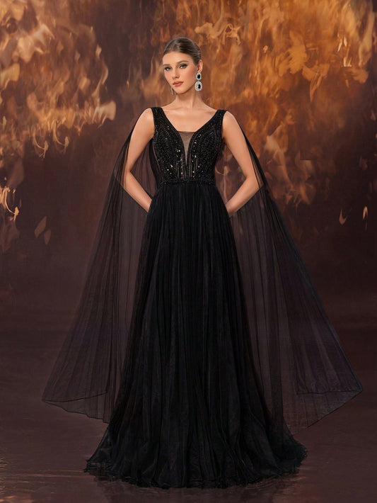 Vneck Maxi Dress for Formal Events Stunning Beaded Evening Gown