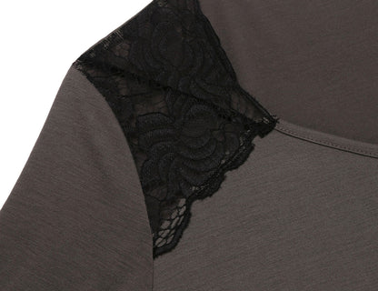 Lace Stitching Nightdress for Women Long Sleeve Soft Loungewear Sleep Dress Comfortable Fit