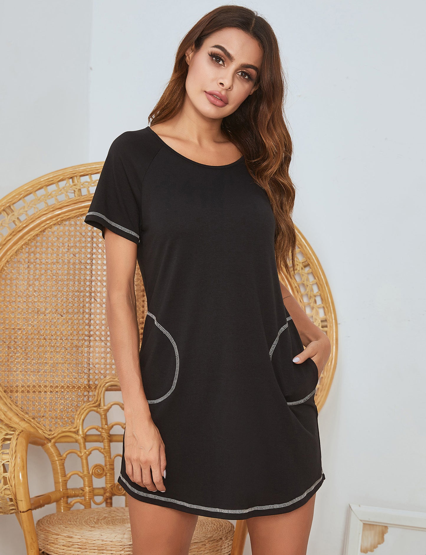 Relaxed Summer Nightdress Casual Wear Lightweight Short Sleeve Sleepwear for Women