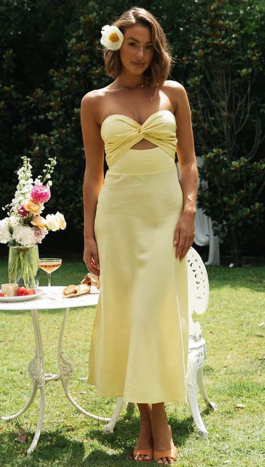 Tube Top Maxi Dress for Summer Vacations Solid Color Style for Women