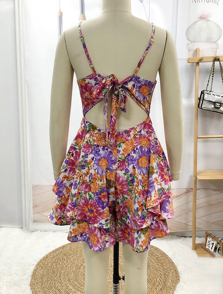 Boho Floral Wrap Dress for Summer Vacations Womens Mini Dresses with Tie Detail Vacation Outfit