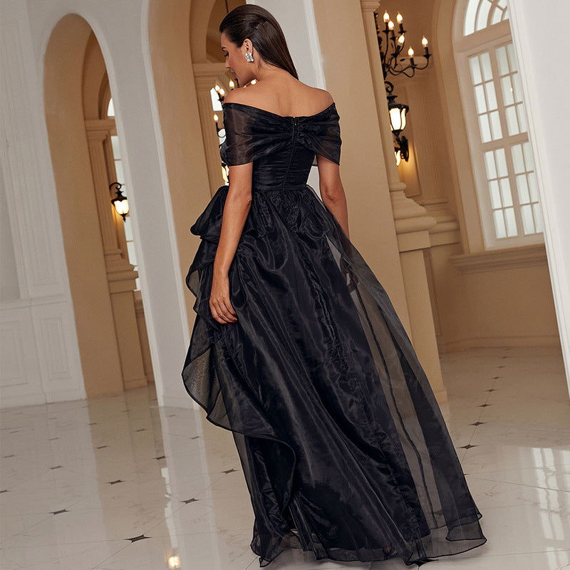 Black Evening Gown with OfftheShoulder Mesh Elegant Maxi Dress Formal Wear