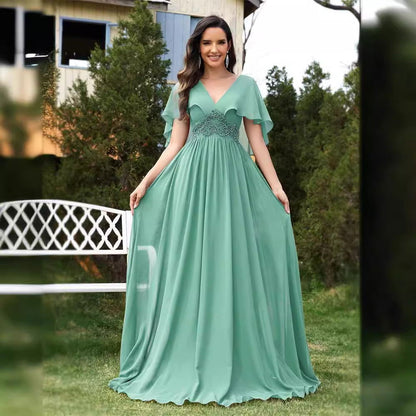 Emerald Green Maxi Dress with Applique Details for Formal Events and Special Occasions