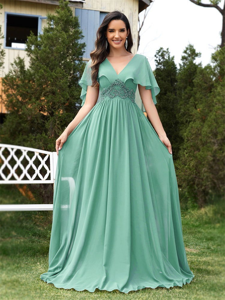 Emerald Green Maxi Dress with Applique Details for Formal Events and Special Occasions
