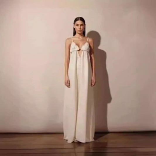 Apricot Summer Maxi Dress for Women V Neck Sleeveless Vacation Wear A Line Design