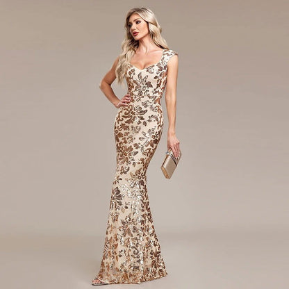 Floral Maxi Dress with Backless Design Sleeveless Summer Party Gown Dress for Women