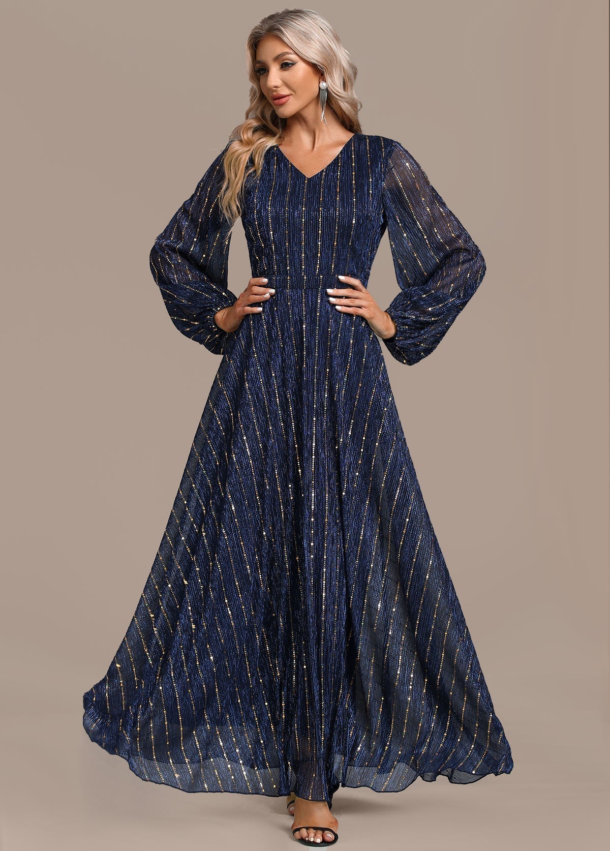 Dazzling Sequin Maxi Dress in Elegant ALine Design for Formal Events and Cocktail Parties