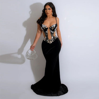 Sequin Maxi Dress for Formal Events Sexy Backless Evening Gowns for Women