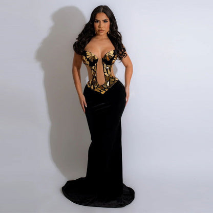 Sequin Maxi Dress for Formal Events Sexy Backless Evening Gowns for Women