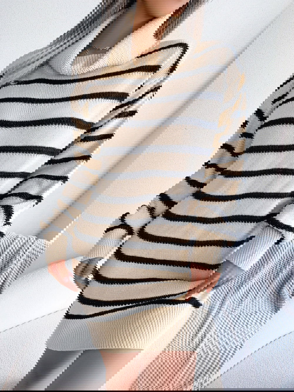 Cozy Turtleneck Striped Sweater Dress for Fall Winter Womens Fashion Base Dress