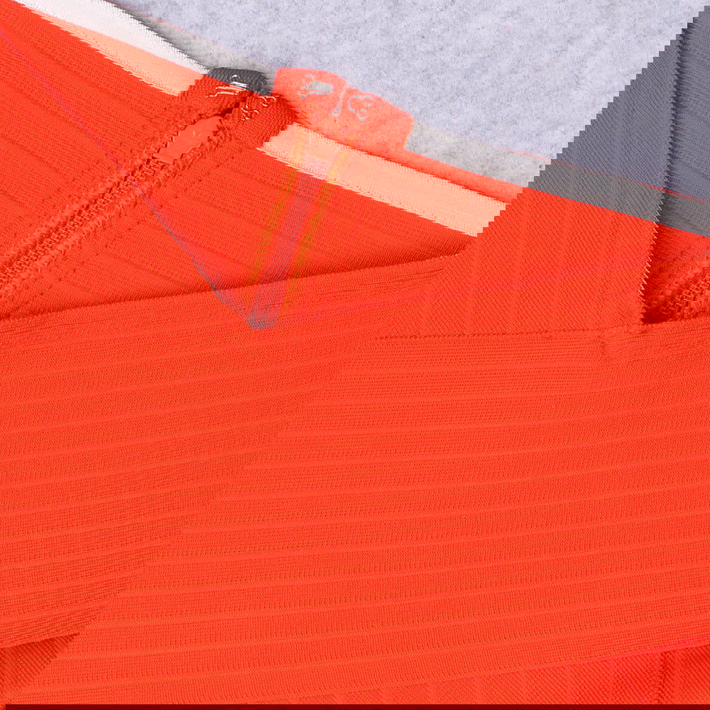 Orange Striped Bodycon Dress Long Sleeve VNeck for Elegant Evening Events Party Nights