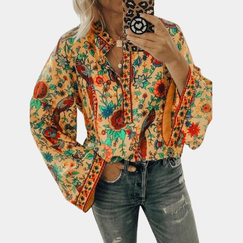 Elora - Oranje Bloemen Blouse