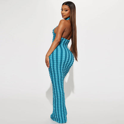 Sultry Striped Maxi Dress Backless Design for Women Summer Fashion Beach Party Outfits