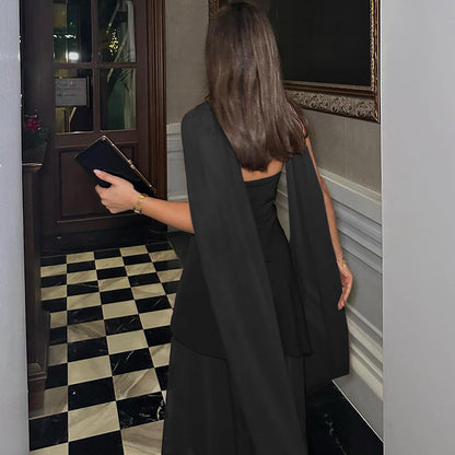 Backless Maxi Dress for Women Chic Slim Fit Party Dress with Scarf Collar