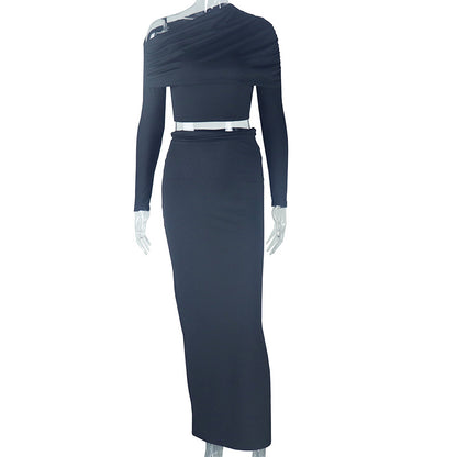 Asymmetrical TwoPiece Set for Women Crop Top and Maxi Skirt Sets Party Outfit