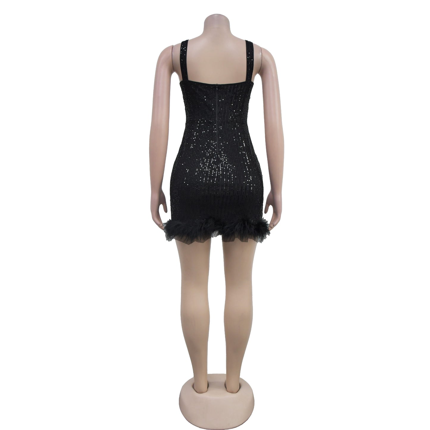 Sizzling Sequin Bodycon Dress with Feather Trim for a Night of Glamour Party Outfit