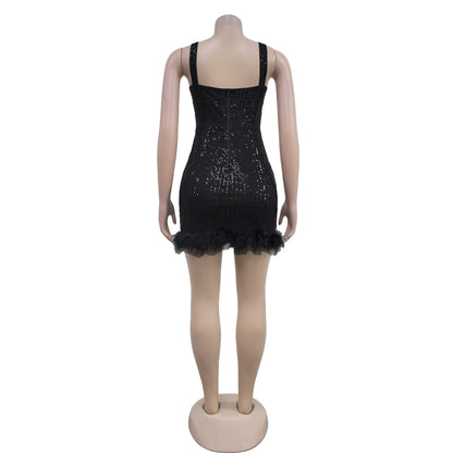 Sizzling Sequin Bodycon Dress with Feather Trim for a Night of Glamour Party Outfit