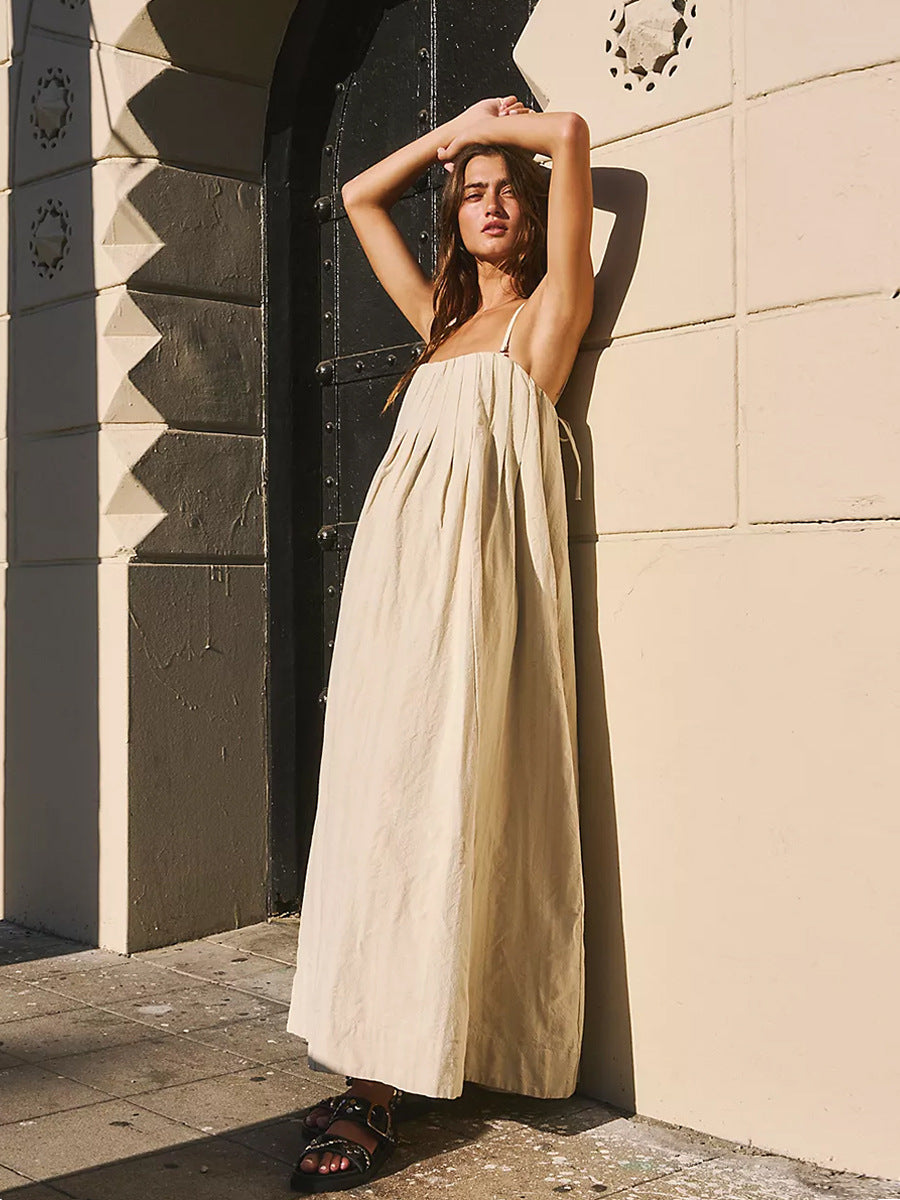 Apricot Spaghetti Strap Maxi Dress Effortless Summer Style for Everyday Wear Cotton ALine Dress