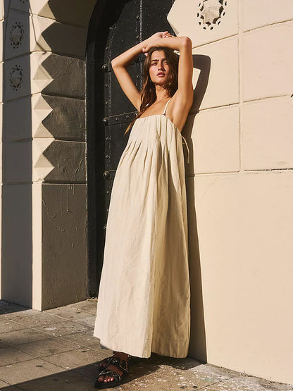 Apricot Spaghetti Strap Maxi Dress Effortless Summer Style for Everyday Wear Cotton ALine Dress