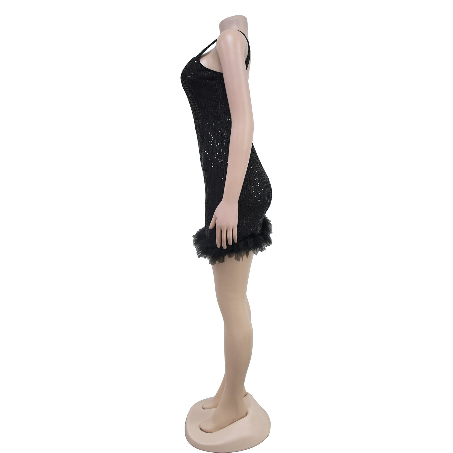 Sizzling Sequin Bodycon Dress with Feather Trim for a Night of Glamour Party Outfit