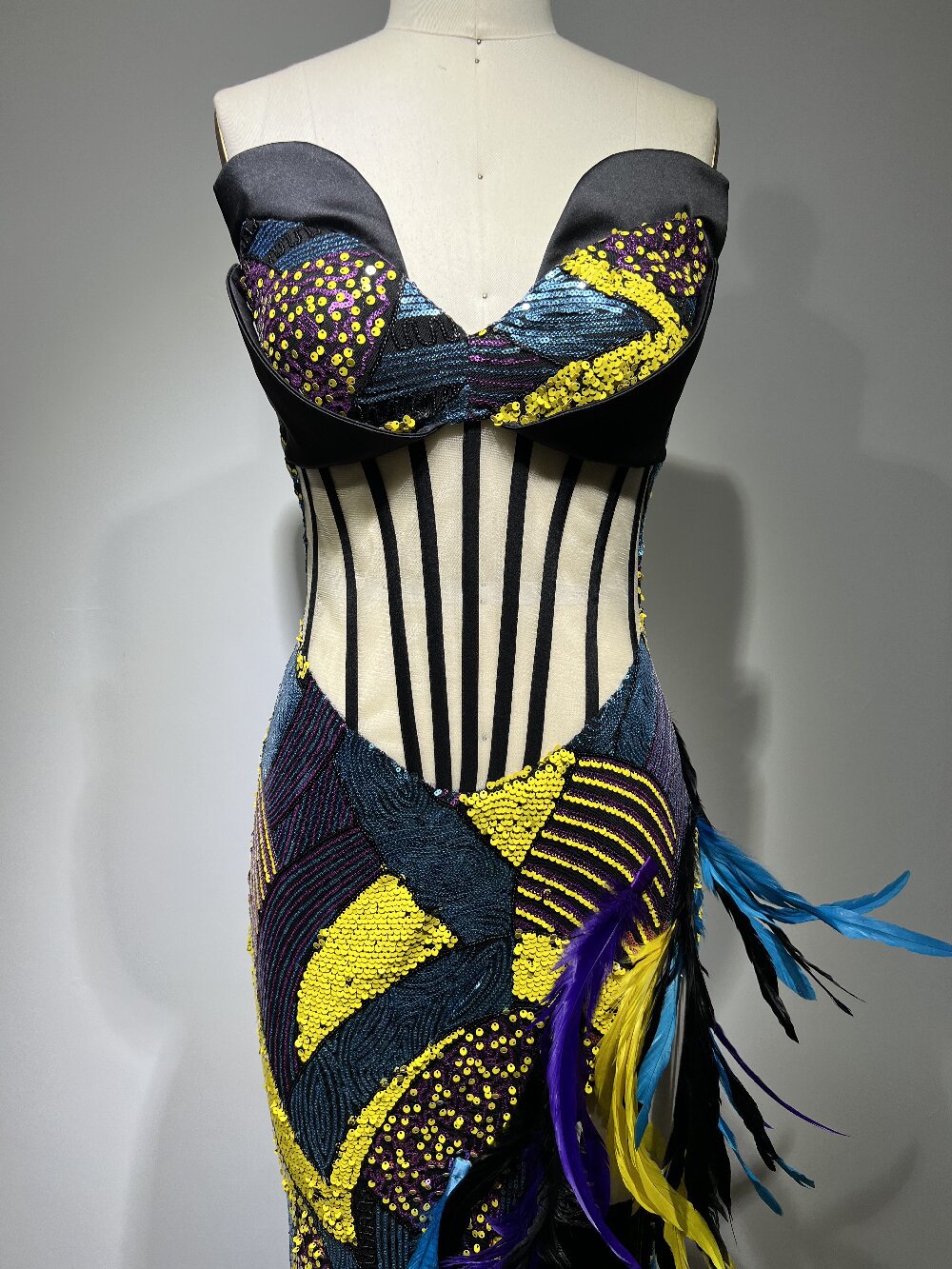 Showstopping Red Carpet Gown with Delicate Beading and Feathered Detailing Formal Dress