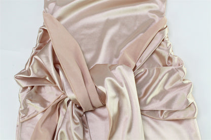 Elegant Satin Maxi Dress for Women Slim Fit with Long Sleeves and Tied Waist Spring Fashion
