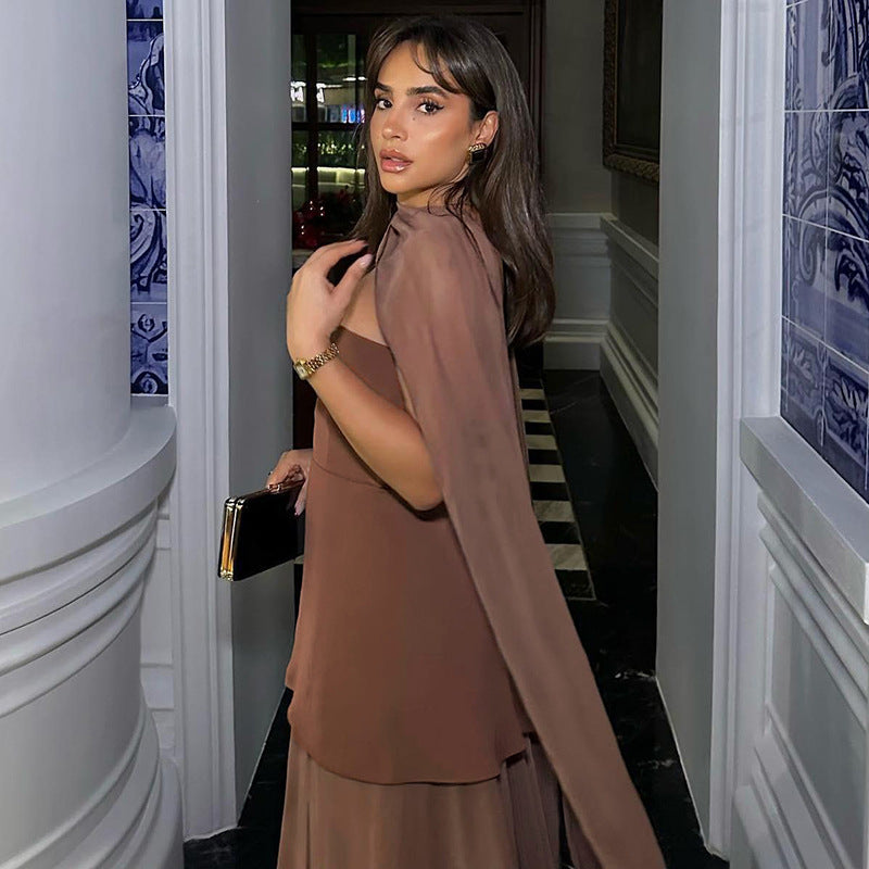 Backless Maxi Dress for Women Chic Slim Fit Party Dress with Scarf Collar