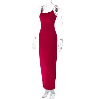 Sultry Velvet Maxi Dress With Metal Chain Accent Perfect Party Outfit Summer Ready