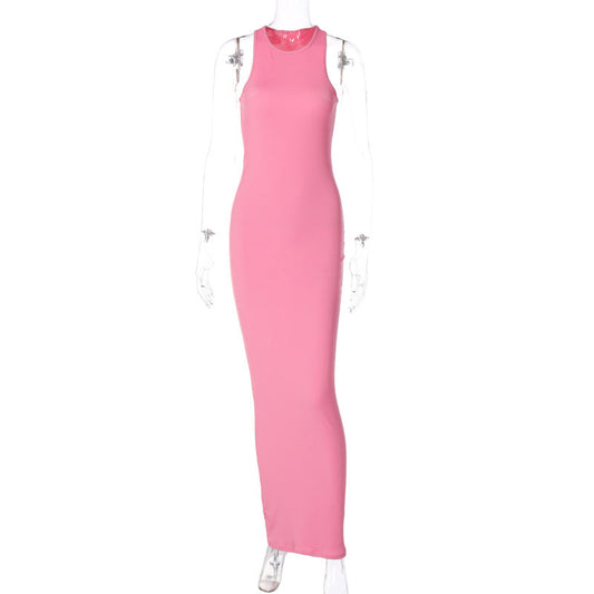 Sleeveless Maxi Dress Chic Formal Wear Solid Color Bodycon Dress for Women Elegant Dresses