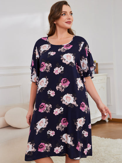Floral Nightdress for Summer Relaxing Plus Size Sleepwear Loose Fit Loungewear