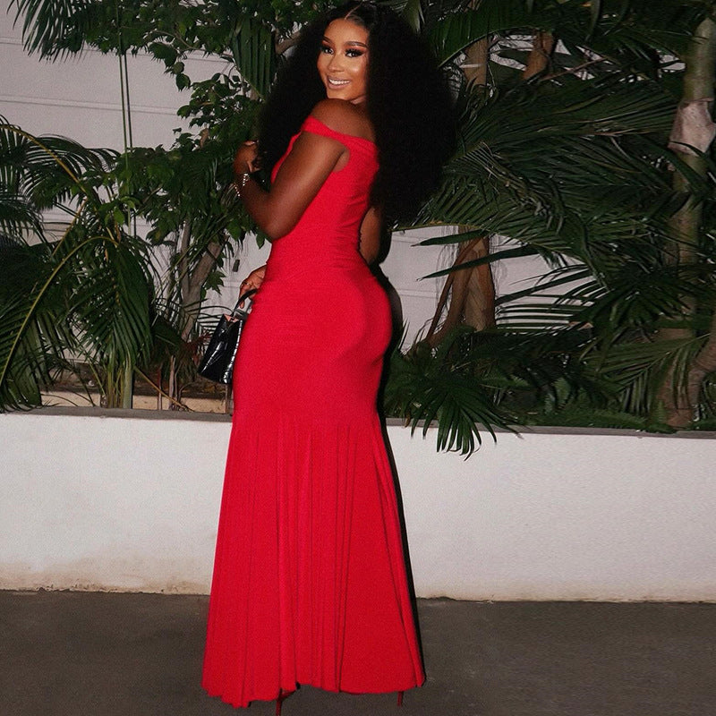 Off Shoulder Maxi Dress for Women Slim Fit Evening Gown Party Dress