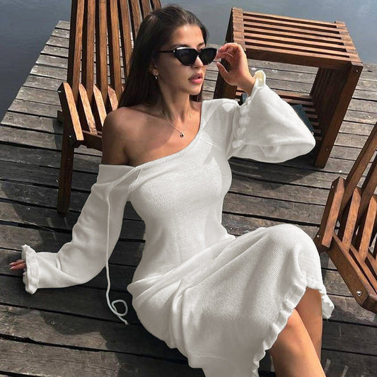 Maxi Dress for Women Viscose Solid Color Long Sleeve A Line Dress Comfortable Fall Fashion