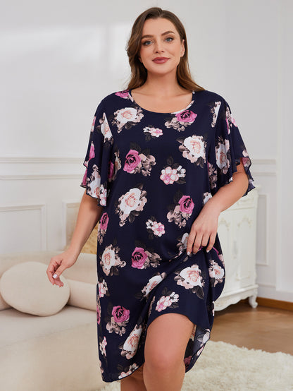 Floral Nightdress for Summer Relaxing Plus Size Sleepwear Loose Fit Loungewear