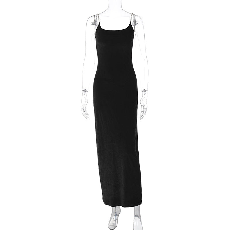 Sultry Velvet Maxi Dress With Metal Chain Accent Perfect Party Outfit Summer Ready