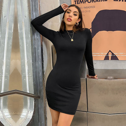 Party Mini Dress for Women Long Sleeve Bodycon Dress with High Waist and Mock Neck