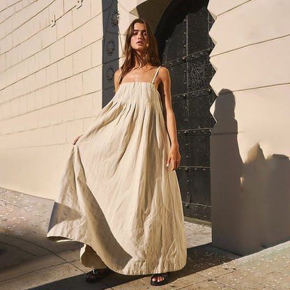 Apricot Spaghetti Strap Maxi Dress Effortless Summer Style for Everyday Wear Cotton ALine Dress