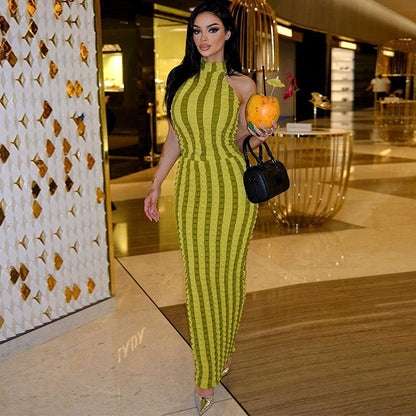 Sultry Striped Maxi Dress Backless Design for Women Summer Fashion Beach Party Outfits