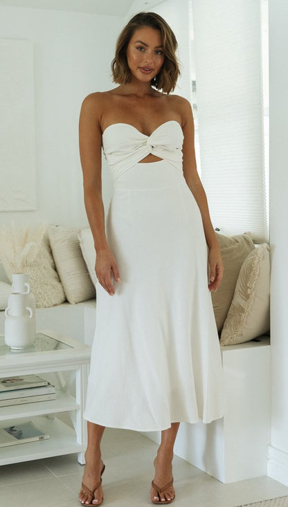 Tube Top Maxi Dress for Summer Vacations Solid Color Style for Women