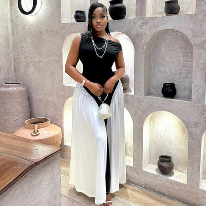 Contrast Color Sleeveless Maxi Dress for Women Elegant Party Outfits Summer Fashion